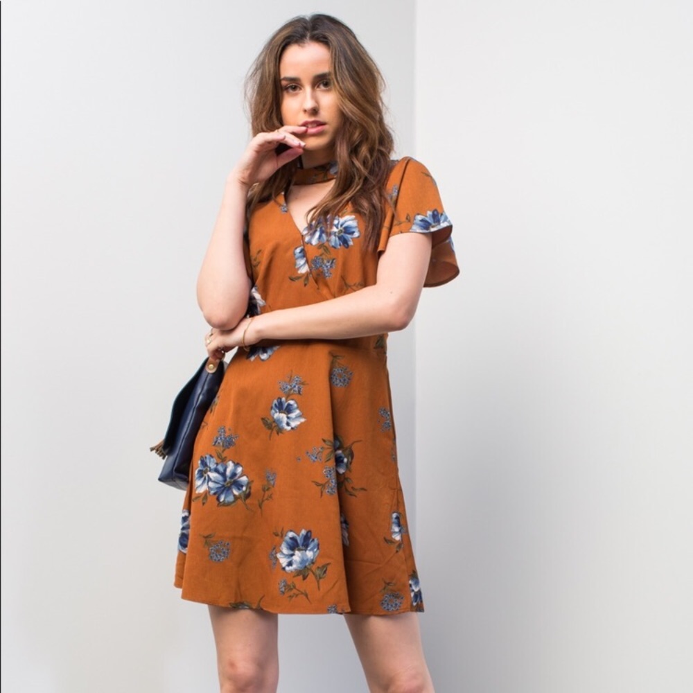 Front cut out floral fall dress